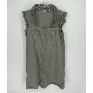 Millenium Women's Gray Ruffle Pleated Stretch Button Front Shirt Dress Size XL